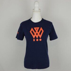 Rapha Women's 100 Women's XS Blue Orange Crewneck Graphic Short Sleeve Tee